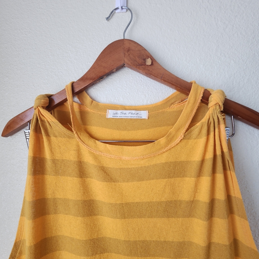 We The Free People Striped Tank Top Twist Shoulder Cut Out Yellow Sz M - Picture 6 of 10